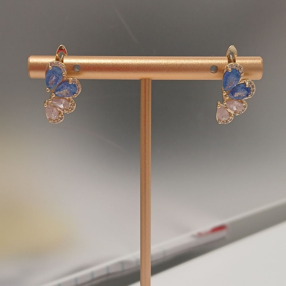 New 18k Gold Plated Blue & Pink Butterfly Huggie Earrings Pretty Bird Giftable - Picture 1 of 6